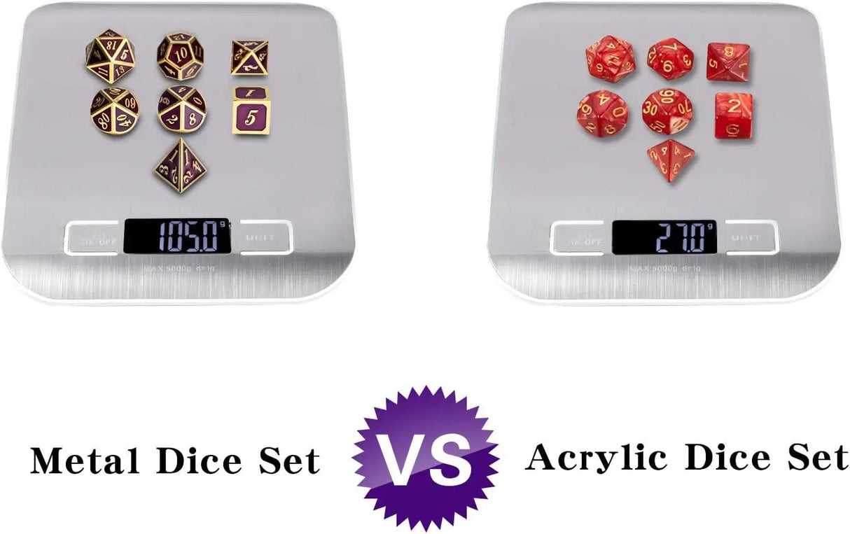 Table Game Metal Dice Set, 7PCS D&D Metal Die with Metal Gift Box for Tabletop Games Dungeons and Dragons Dice (Dark Purple and Gold Number)