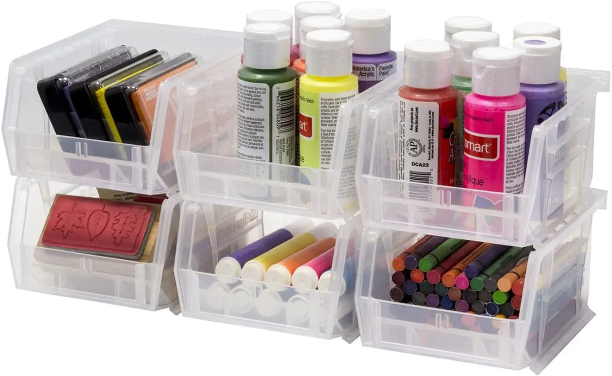 30210 Akrobins Plastic Hanging Stackable Storage Organizer Bin, (5-Inch X 4-Inch X 3-Inch), Red, 6-Pack