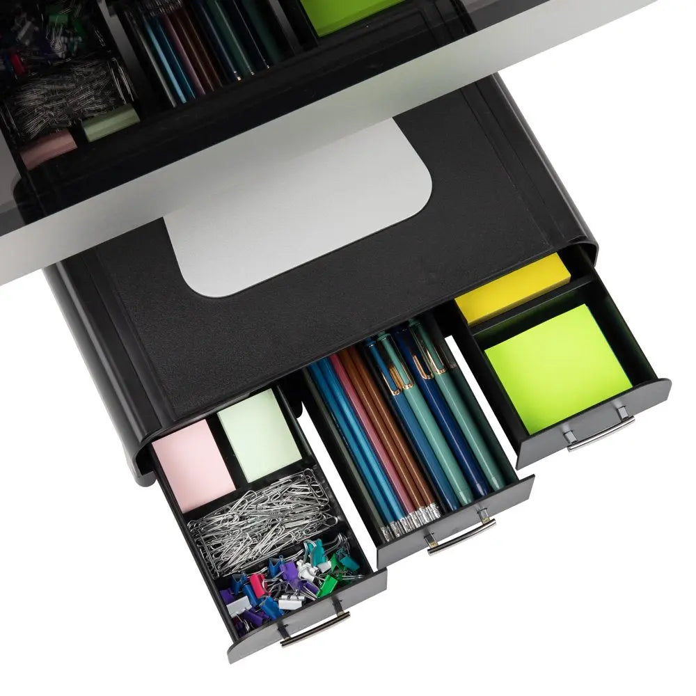 Plastic PC, Laptop Imac, Monitor Stand with Three Drawer Desk Organizer, Silver
