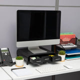 Plastic PC, Laptop Imac, Monitor Stand with Three Drawer Desk Organizer, Silver