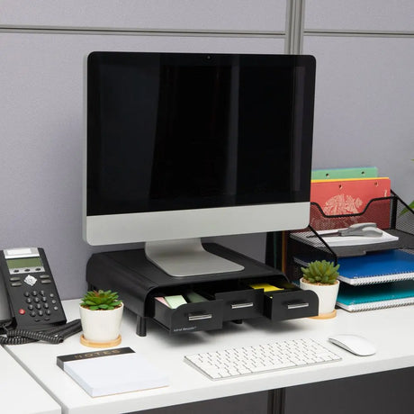 Plastic PC, Laptop Imac, Monitor Stand with Three Drawer Desk Organizer, Silver