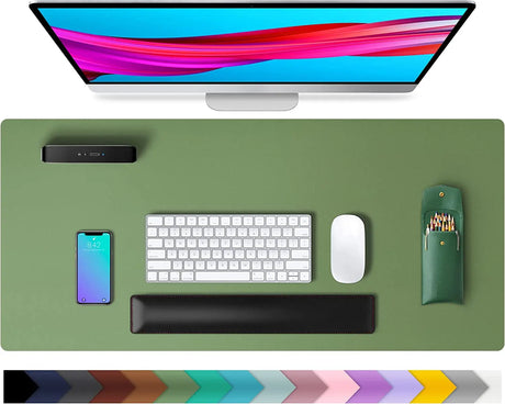 Leather Desk Pad Protector,Mouse Pad,Office Desk Mat, Non-Slip PU Leather Desk Blotter,Laptop Desk Pad,Waterproof Desk Writing Pad for Office and Home (31.5" X 15.7",Olive Green)