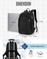Travel Backpack for Women, 15.6 Inch anti Theft Laptop Backpack with USB Charging Hole, Water Resistant College Bookbag, Large Capacity Black Computer Backpacks for Work, Black