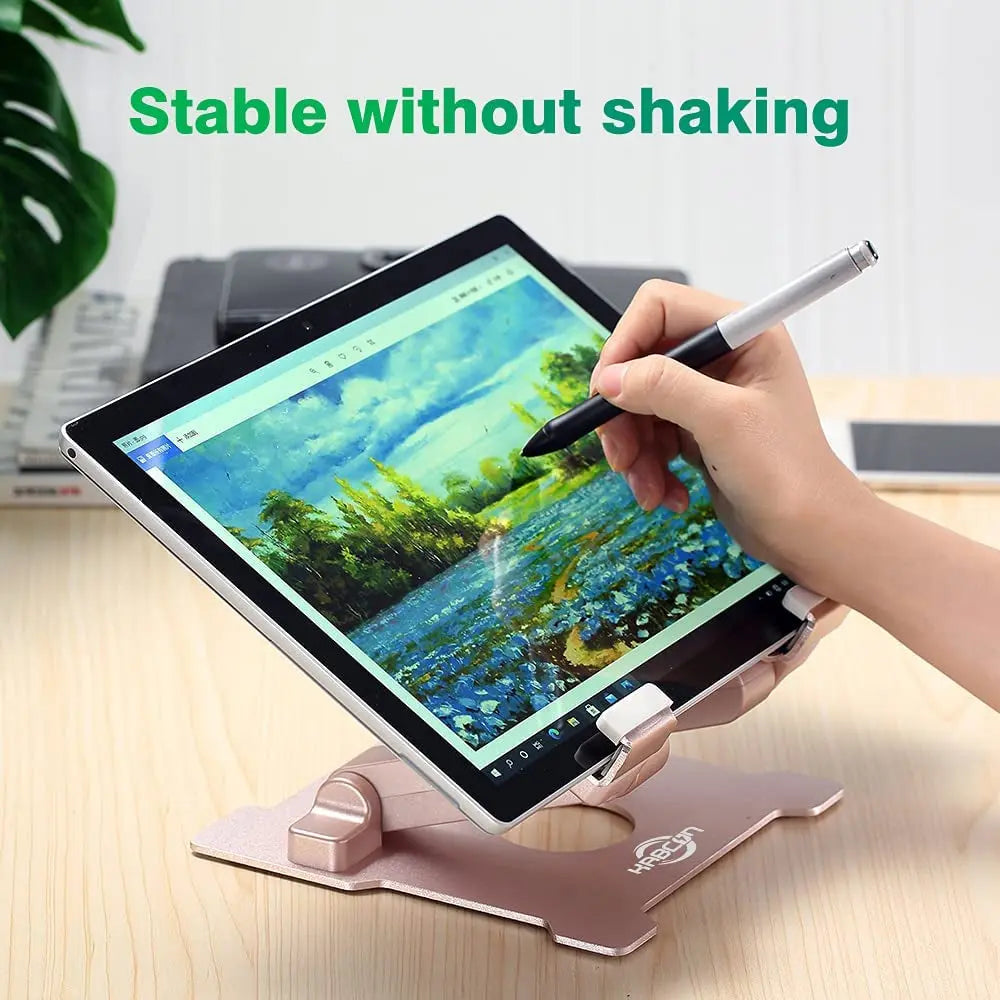 Tablet Stand,【Updated】 Adjustable Eye-Level Aluminum Solid Desktop Stand Holder,Compatible with Ipad Series,Microsoft Surface Series,Samsung,Kindle Fire,Etc.Up to 15'' Tablets-Pink