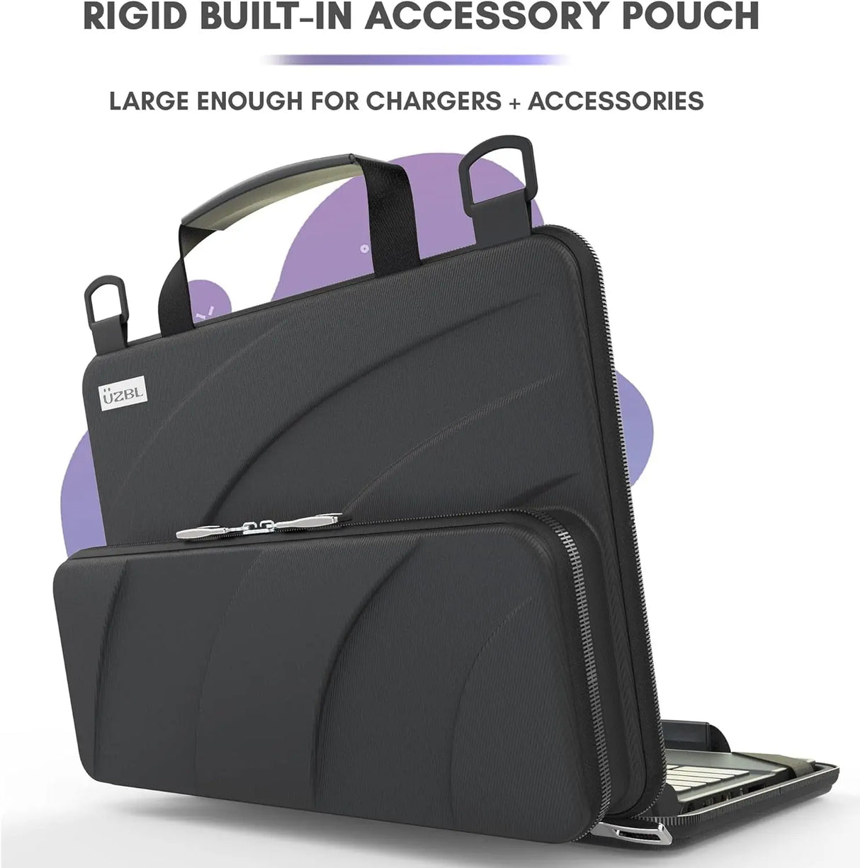 11-11.6 Inch Chromebook Case Protective Laptop Hard Cover Sleeve, Always-On Work in Case Pouch Handle Shoulder Strap (Black PU)
