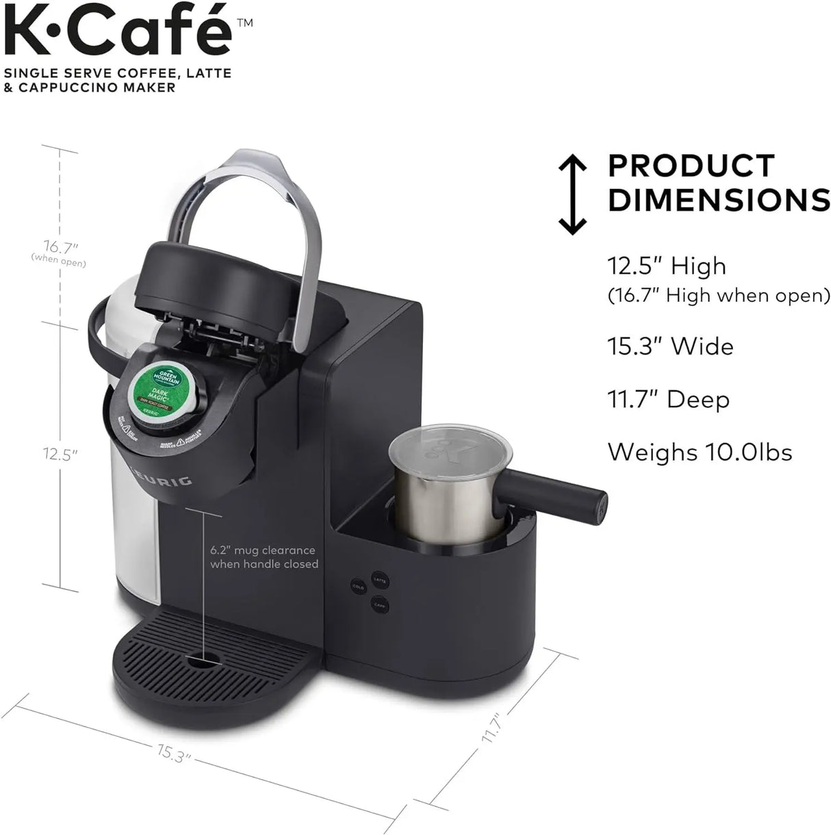 K-Cafe Single Serve K-Cup Coffee, Latte and Cappuccino Maker, Dark Charcoal