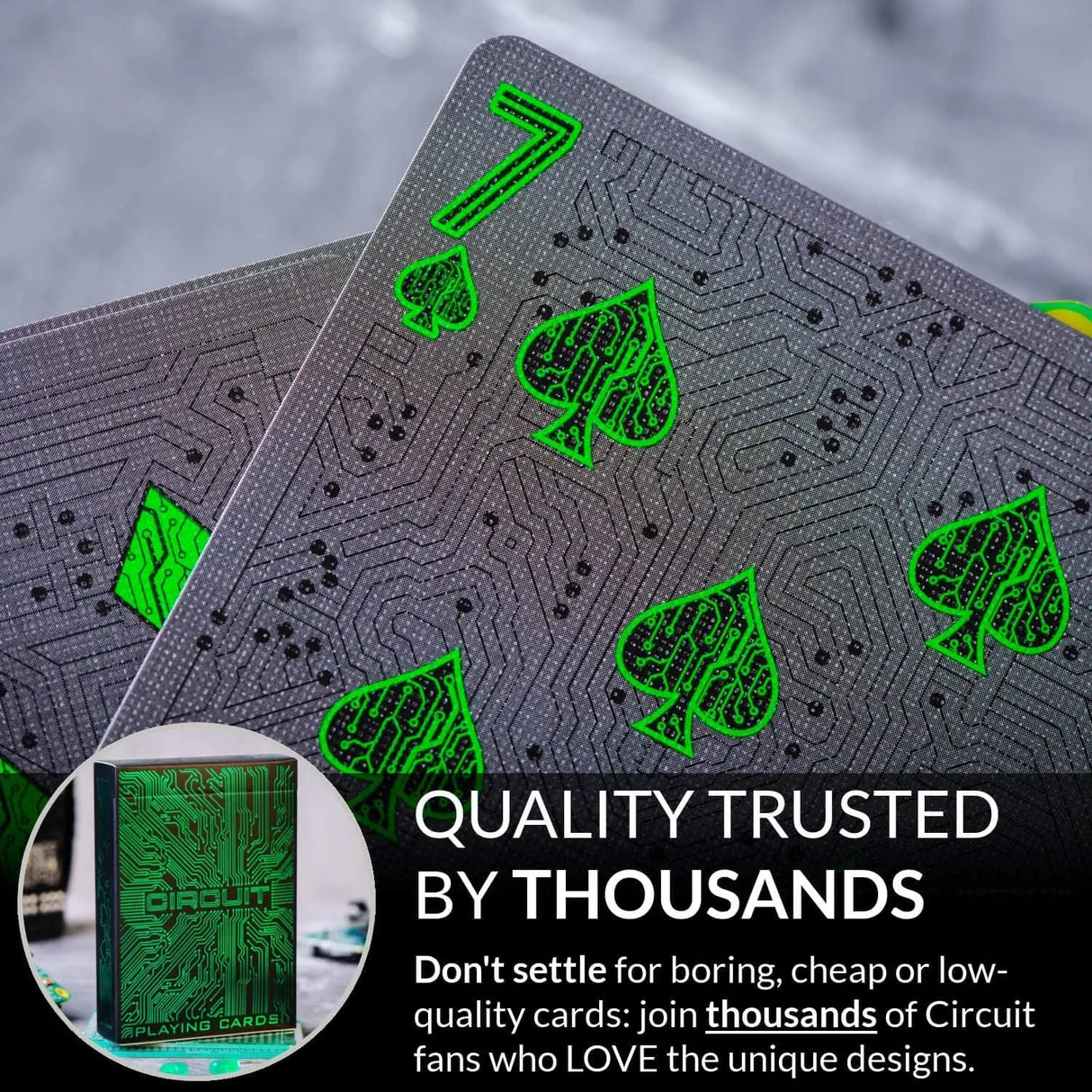 Circuit Neon Green Playing Cards with Free Card Game Ebook, Creative Deck of Cards, Premium Card Deck, Cool Poker Cards, Unique Bright Colors for Kids & Adults, Computer Themed, Black Playing Cards