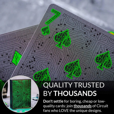 Circuit Neon Green Playing Cards with Free Card Game Ebook, Creative Deck of Cards, Premium Card Deck, Cool Poker Cards, Unique Bright Colors for Kids & Adults, Computer Themed, Black Playing Cards