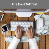 Wrist Rest Support Ergonomic Mouse Pad & Keyboard Set Memory Foam Non-Slip Rubber Base Cute Mouse Mat Coaster for Home,Computer,Office Easy Typing and Relieve Wrist Pain - White Marble