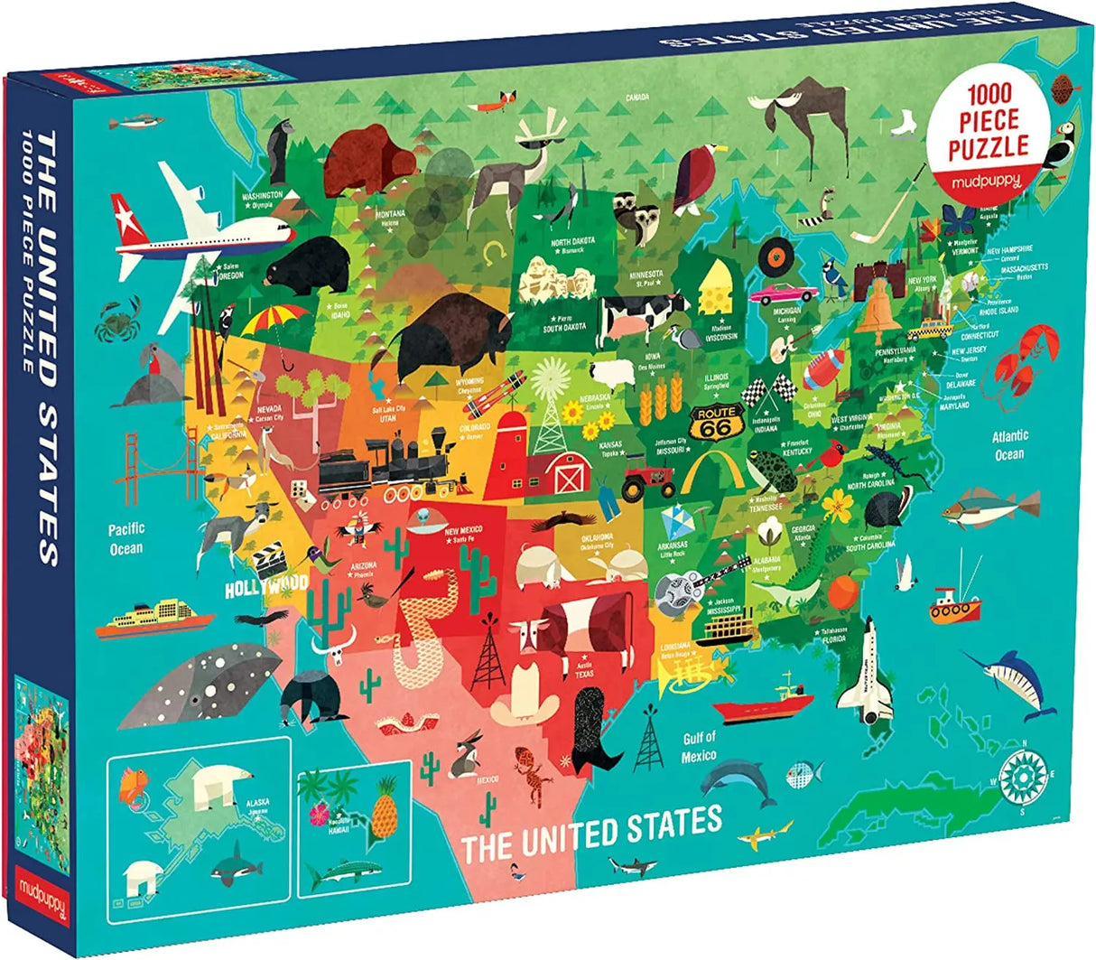 1000 Piece United States Jigsaw Puzzle for Adults and Families, USA Family Puzzle with Vibrant Illustrations of the Attributes of the 50 States, One Size (9780735353244)