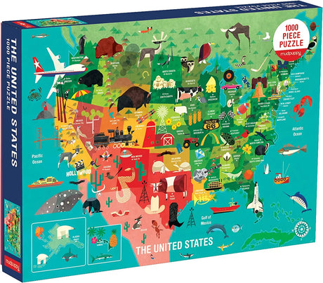 1000 Piece United States Jigsaw Puzzle for Adults and Families, USA Family Puzzle with Vibrant Illustrations of the Attributes of the 50 States, One Size (9780735353244)