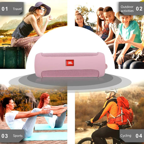 Silicone Carrying Travel Case for JBL FLIP 5 Waterproof Portable Bluetooth Speaker with Extra Carabiner - Pink