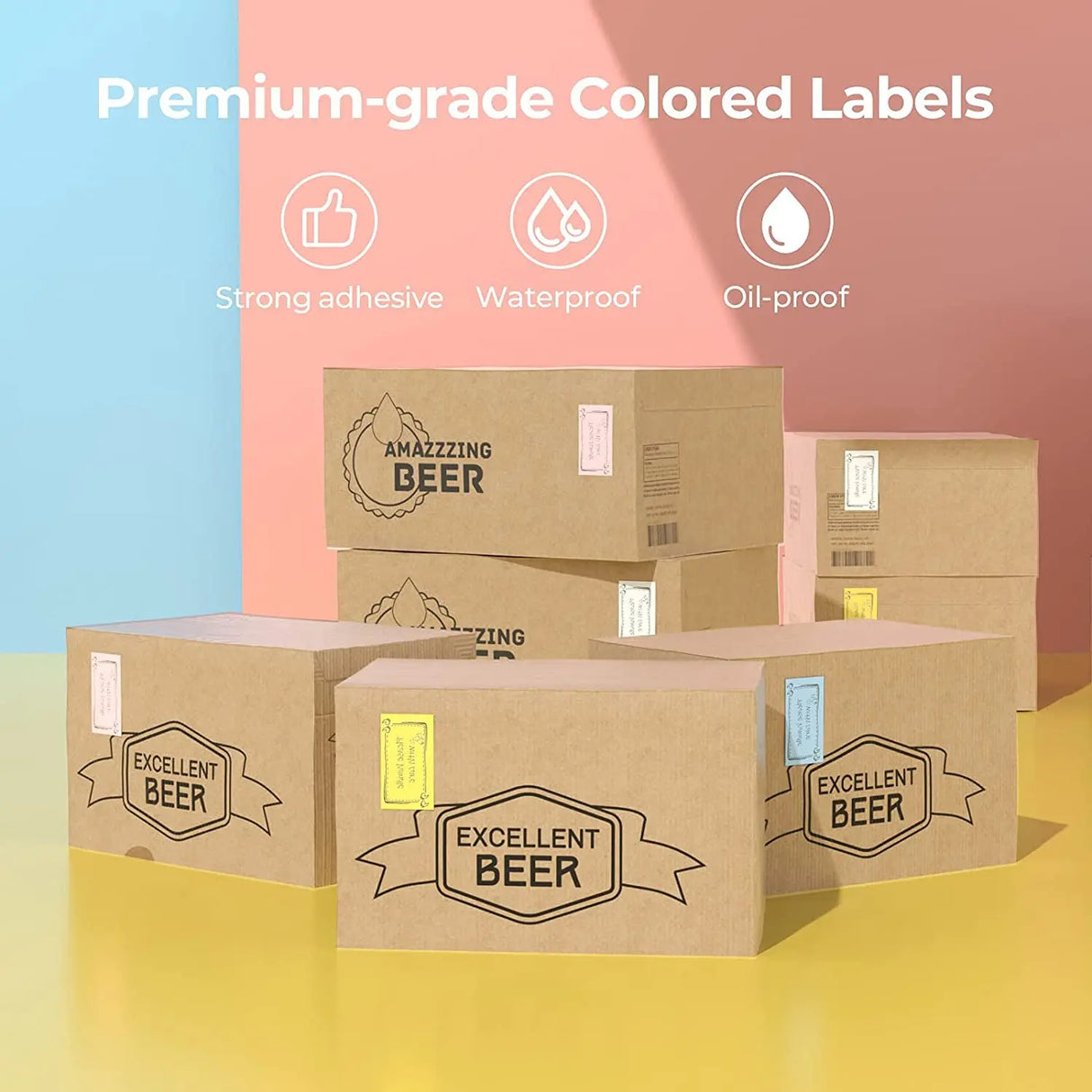 2.25 X1.25 Direct Thermal Labels, Color Shipping Thermal Stickers, Multi-Purpose Square Self-Adhesive Label for Thermal Label Printer - 4000 Labels-White, Blue, Pink, Yellow