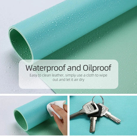 Desk Pad, Desk Mat, 31.5" X 15.7" Laptop Leather Desk Pad Protector, Large Leather Desk Blotter for Keyboard and Mouse, Waterproof Desk Writing Pad for Office(Calamine Blue+Cobalt Green)
