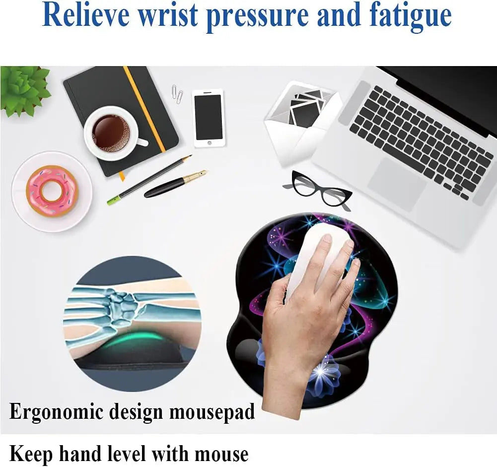 Wrist Mouse Pad, Non-Slip Ergonomic Mouse Pad with Gel Wrist Rest Support, Gaming Mouse Pad 8.7 X 7.5 Inches Pad for Computer, Laptop, Home, Office (Purple Blue Light)