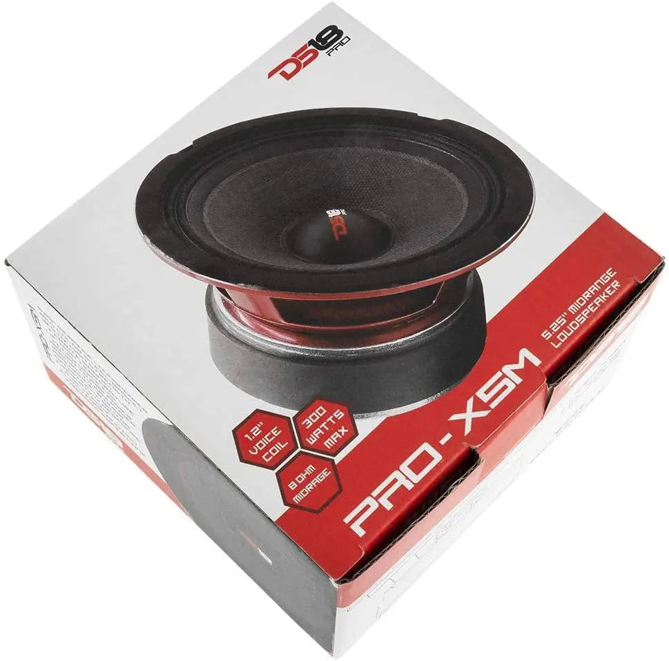 PRO-X5M Loudspeaker - 5.25", Midrange, Red Steel Basket, 300W Max, 150W RMS, 8 Ohms - Premium Quality Audio Door Speakers for Car or Truck Stereo Sound System (1 Speaker), Bullet