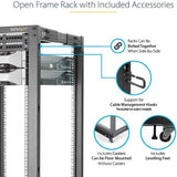 4-Post 25U Mobile Open Frame Server Rack, 19In Network Rack with Wheels, Rolling Rack for Computer/Av/Data/It Equipment - Casters, Leveling Feet or Floor Mounting (4POSTRACK25U)