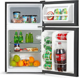 WHD-113FB1 Double Door Mini Fridge with Freezer for Bedroom Office or Dorm with Adjustable Remove Glass Shelves Compact Refrigerator, 3.1 Cu Ft, Black