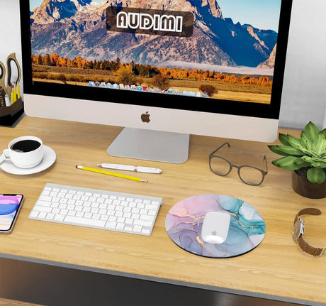 Small Mouse Pad 7.9 X 7.9 Inch, round Mouse Pad for Laptop Wireless Mouse Home Office Travel, Portable & Washable Colourful Marble