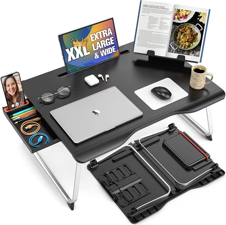 Cooper Mega Table [XXL Extra Large] Folding Laptop Desk for Bed, Laptop Stand for Bed and Sofa, Bed Table | Laptop Bed Desk with Drawer, Book Stand, Phone Stand, Leg Space
