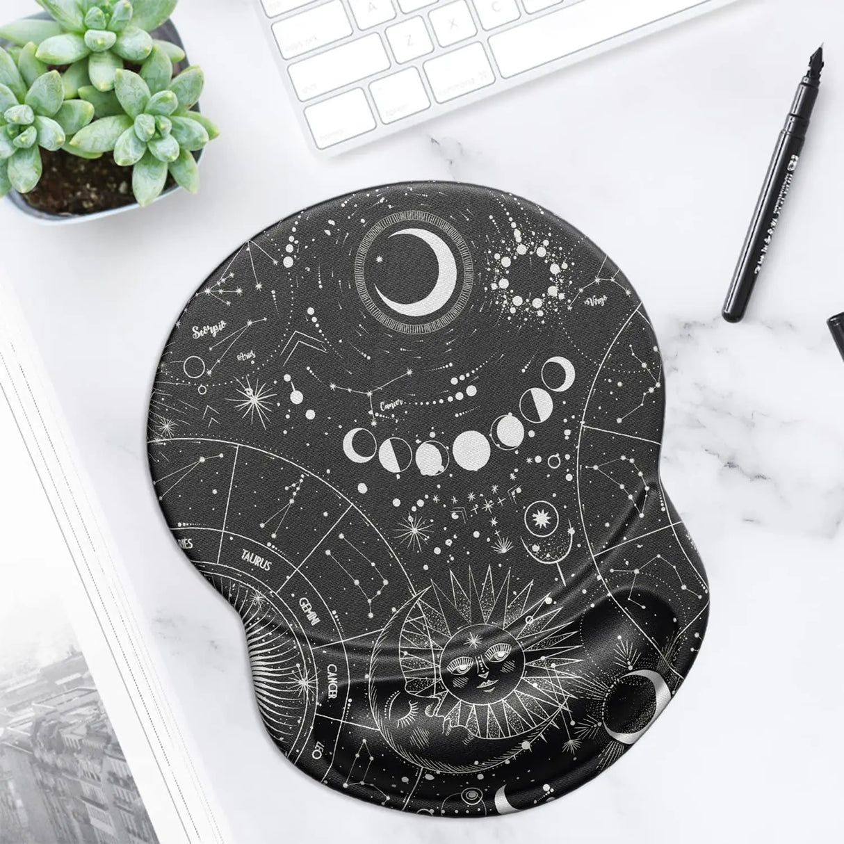Mouse Pad, Ergonomic Mouse Pad with Gel Wrist Rest Support, Gaming Mouse Pad with Lycra Cloth, Non-Slip PU Base for Computer, Laptop, Home, Office & Travel, Sky Spirit