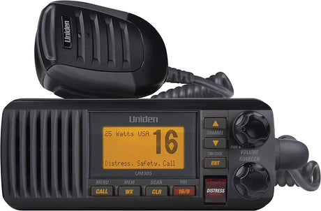 UM385BK 25 Watt Fixed Mount Marine VHF Radio, Waterproof, Noaa Weather Alert, All Usa/Intl/Canadian Marine Channels