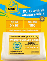 100 Vacuum Sealer Bags: Pint Size (6" X 10") by  Works with Foodsaver & Other Machines - 33% Thicker BPA Free, Commercial Grade, 6 X 10 Inches