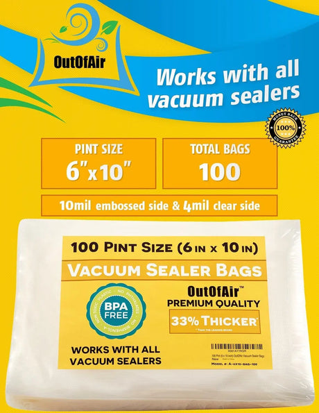 100 Vacuum Sealer Bags: Pint Size (6" X 10") by  Works with Foodsaver & Other Machines - 33% Thicker BPA Free, Commercial Grade, 6 X 10 Inches