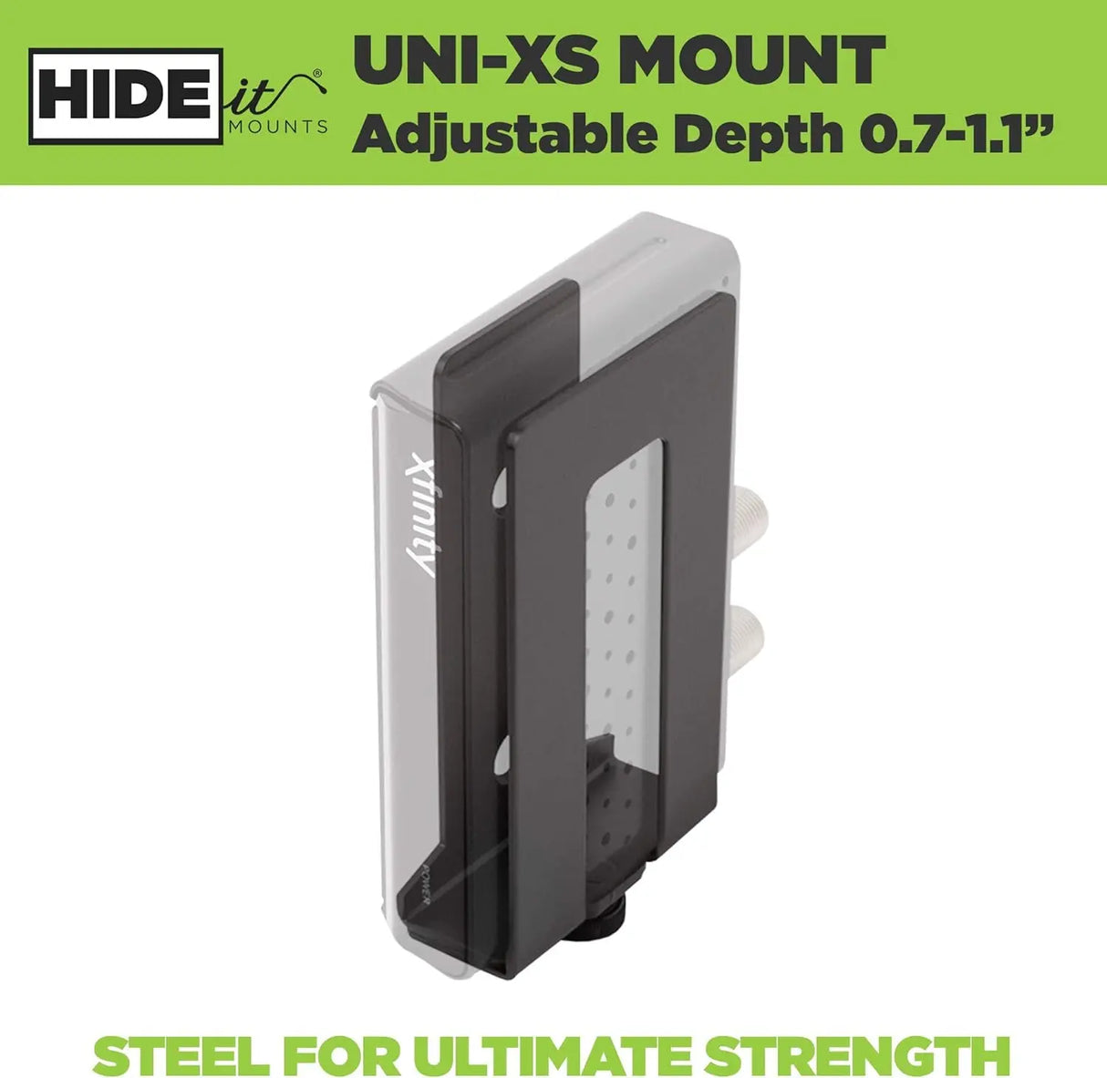 Uni-Xs Mount - Patented in 2018, Made from Steel Adjustable Extra Small Device, Hide Your Cable TV Box, Modems, Satellite Receivers, Streaming Media Devices and More