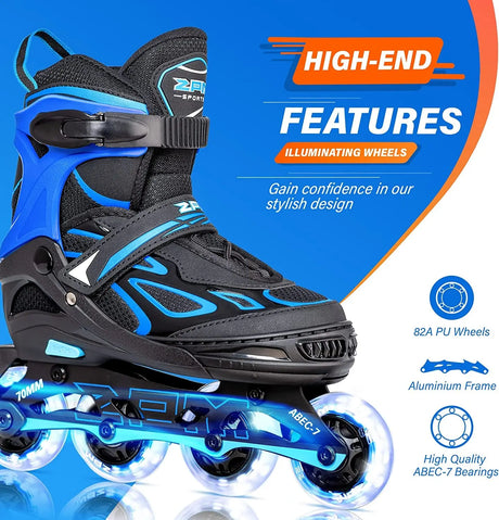 Vinal Girls Adjustable Flashing Inline Skates, All Wheels Light Up, Fun Illuminating Skates for Kids and Men