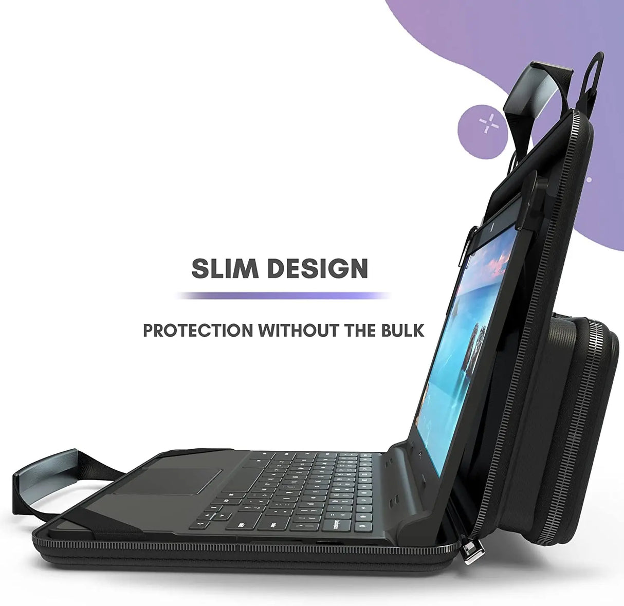 11-11.6 Inch Chromebook Case Protective Laptop Hard Cover Sleeve, Always-On Work in Case Pouch Handle Shoulder Strap (Black PU)