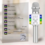 Wireless Bluetooth Karaoke Microphone with Controllable LED Lights, 4 in 1 Portable Karaoke Machine Mic Speaker for All Smartphones, Birthday Holiday Party Gifts for Kids & Adults(Q36 Silver)