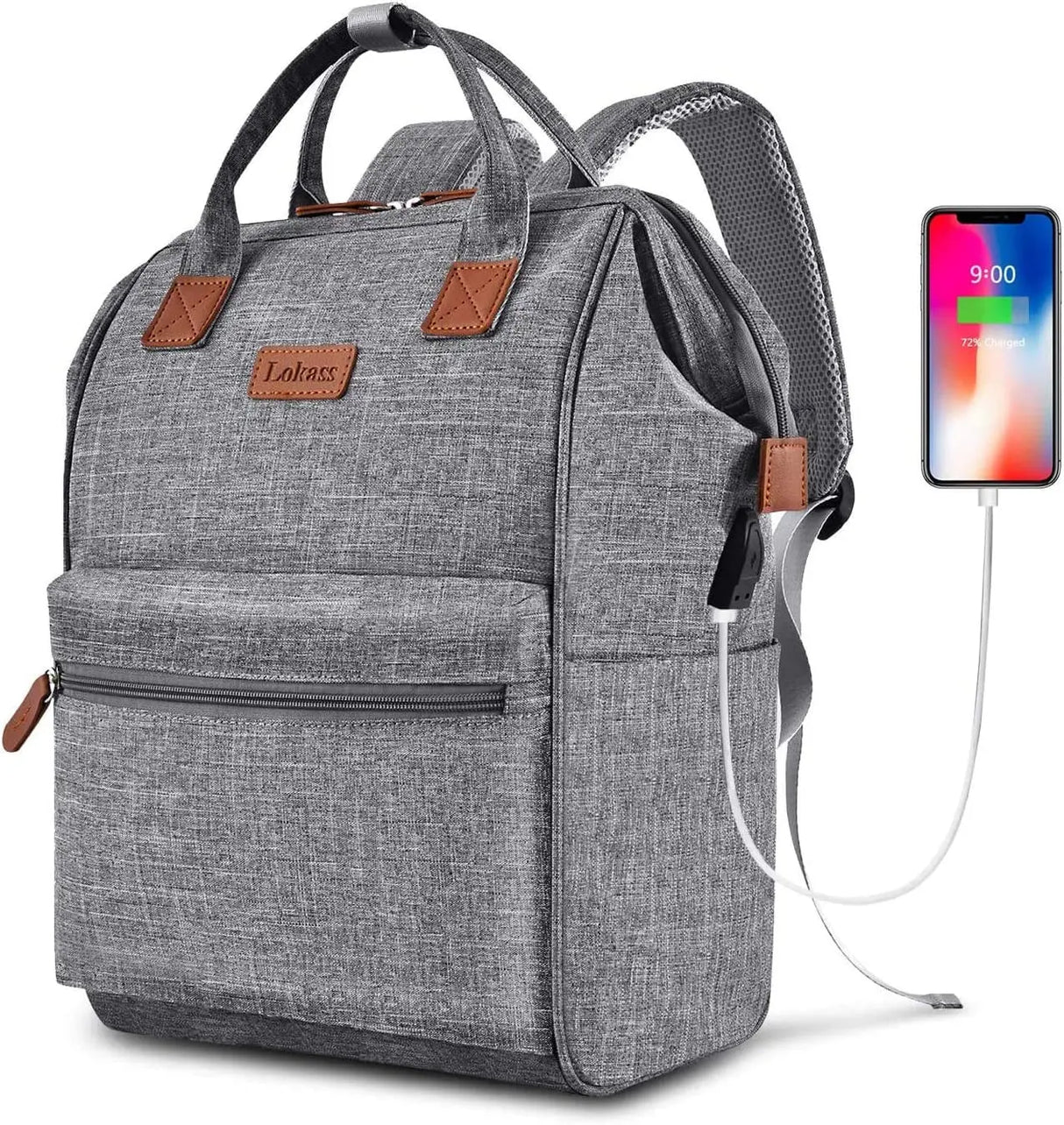 Laptop Backpack for Women Men, Personal Item Travel Bag for 15.6 Inch Computer with USB Charging Port Water Resistant College Nurse Backpack Bag Carry on Bookbag for Work/Business,Gray