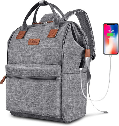 Laptop Backpack for Women Men, Personal Item Travel Bag for 15.6 Inch Computer with USB Charging Port Water Resistant College Nurse Backpack Bag Carry on Bookbag for Work/Business,Gray