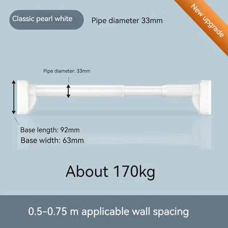40-450CM White Shower Curtain Rod Adjustable Stainless Steel Tension Telescopic Rod for Bathroom Windows No Drill Simple Bracket