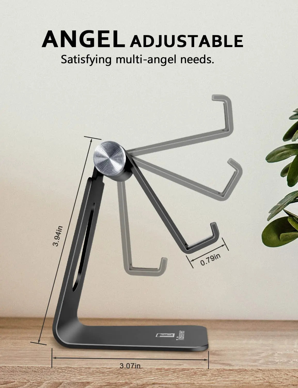 Adjustable Cell Phone Stand Desktop Phone Holder, Aluminum Desk Stand Cradle Dock for Iphone 13 12 Mini 11 Xr Xs Max 8 7 6 6S plus Samsung Huawei All Smartphones (Black)