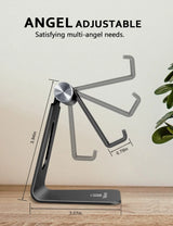 Adjustable Cell Phone Stand Desktop Phone Holder, Aluminum Desk Stand Cradle Dock for Iphone 13 12 Mini 11 Xr Xs Max 8 7 6 6S plus Samsung Huawei All Smartphones (Black)