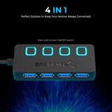 4-Port USB Hub, USB 3.0 Fast Data Hub with Individual LED Power Switches, 2 Ft Cable, Slim & Portable, for Mac & PC (HB-UM43)