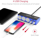 3-Socket Cigarette Lighter Adapter, 12V/24V 200W DC Cigarette Outlet Car Charger Splitter with 4-USB Ports Car Power Adapter for GPS, Dashcam, Low Voltage Protection with Replace Fuse