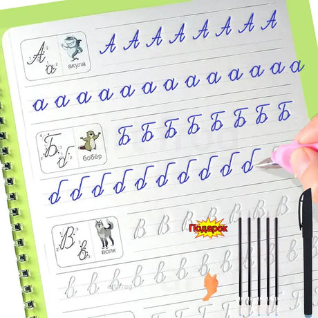 4 Books + Pen Magic Copy Book Free Wiping Children'S Kids Writing Sticker Practice English Copybook for Calligraphy Montessori