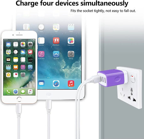 Wall Charger Block,  4-Multi Port USB Wall Charger Plug 4.8A Power Adapter Charging Block Cube Charger Box for Iphone 15 14 13 Pro Max 12 11 XS X 8 Plus, Ipad, Samsung Galaxy, LG, Moto, Android
