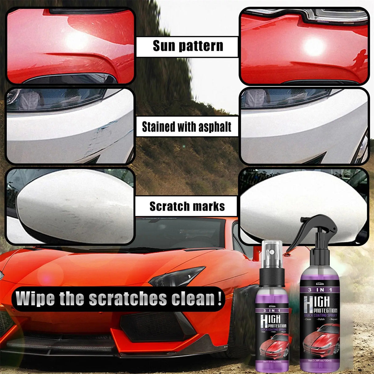3 in 1 Car Ceramic Coating Spray 30Ml/100Ml Auto Nano Ceramic Coating Polishing Spraying Wax Car Paint Scratch Repair Remover