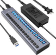 Powered USB Hub -  16 Ports 90W USB 3.0 Data Port, Aluminum Housing, Individual On/Off Switches, 12V/7.5A Power Adapter, 5Gbps High Speed, USB 3.0 Hub for Laptop, PC, Computer, Mobile HDD