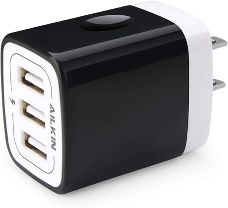 Wall Charger Plug,  USB Plug Wall, 3Multiport Home Charger Station Cube Box Charger Outlet Base Brick Block Replacement for Iphone, Ipad, and Iwatch Charger Plug (Black)
