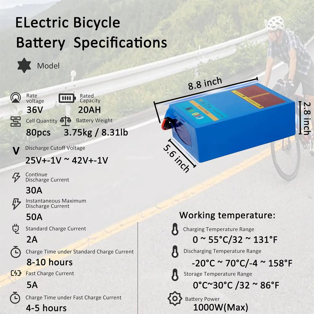 36V Battery, (2-5 Days Delivery from California) 10AH/ 14AH/ 16AH/ 20AH Lithium Battery Pack Li Ion Battery for 200-1000W Motor Electric Bike Bicycle Scooter