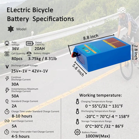 36V Battery, (2-5 Days Delivery from California) 10AH/ 14AH/ 16AH/ 20AH Lithium Battery Pack Li Ion Battery for 200-1000W Motor Electric Bike Bicycle Scooter