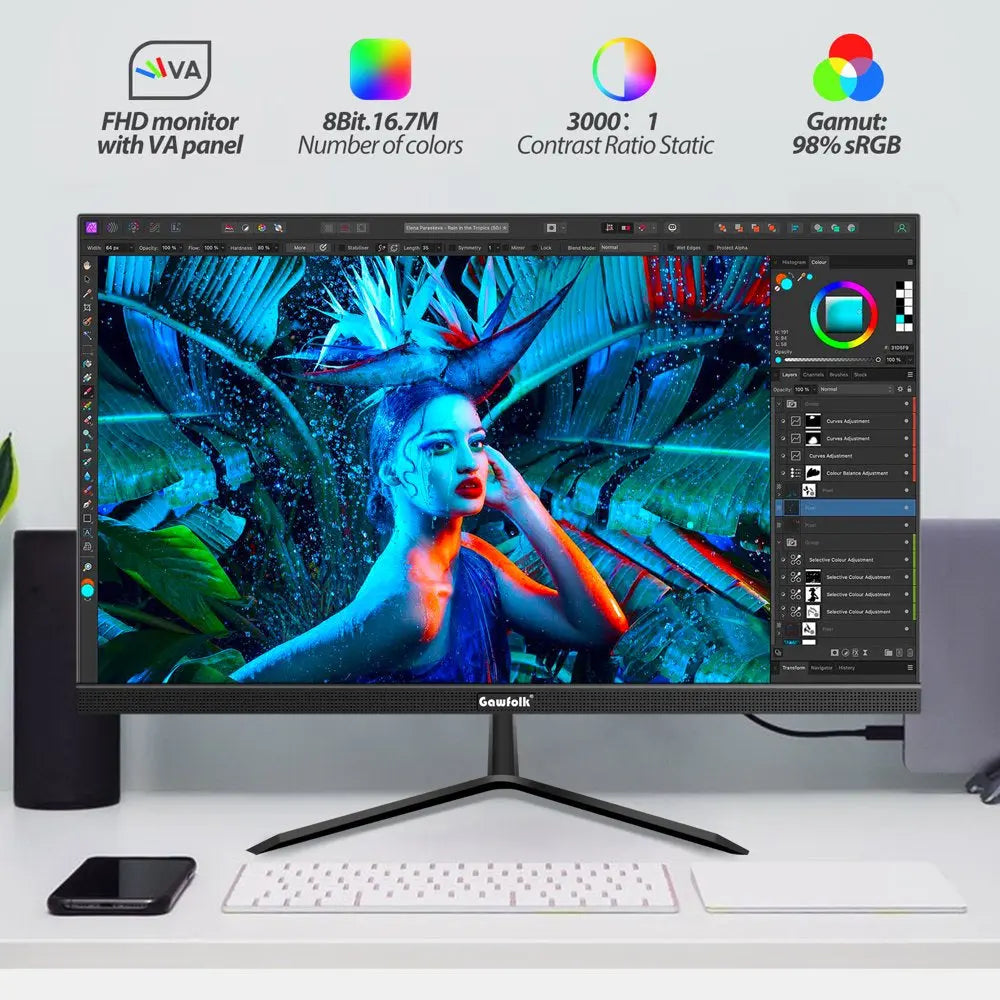 22" Curved Monitor, FHD 1080P 75Hz Ultra-Thin Bezel-Less VA Display, HDMI VGA Computer Monitor Home Office Movies