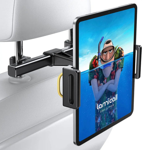 Car Tablet Headrest Holder - Car Back Seat Headrest Tablet Mount Stand for Kids, Road Trip Essentials, Compatible with Ipad Pro Air Mini, Galaxy Tab, Other 5.5 to 8.6" Wide Devices, Black