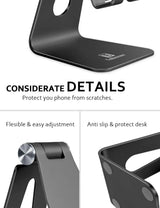 Adjustable Cell Phone Stand Desktop Phone Holder, Aluminum Desk Stand Cradle Dock for Iphone 13 12 Mini 11 Xr Xs Max 8 7 6 6S plus Samsung Huawei All Smartphones (Black)