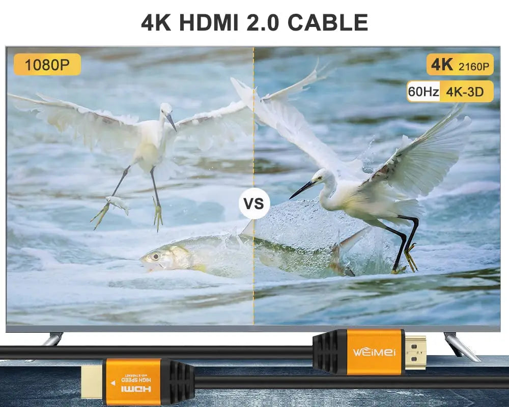 10 Feet 4K HDMI Cable 2.0 HDMI Cord 10Ft Support 4K@60Hz UHD 2160P Ethernet 3D ARC with Gold-Plated Connector and Bare Copper Conductor (From 6Ft to 100 Ft for Choices)